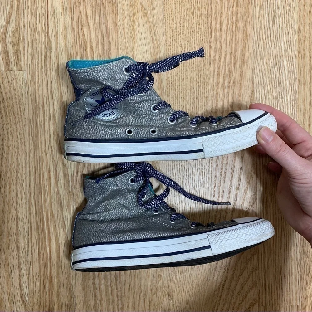 Converse Silver High Top Sneakers Sz 1.5 Kids Youth Shoes
